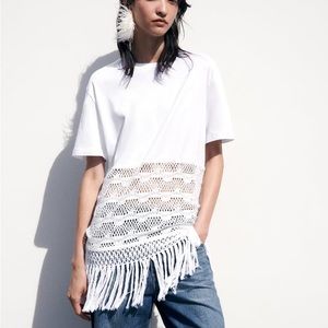 Zara White Fringe Tunic Top